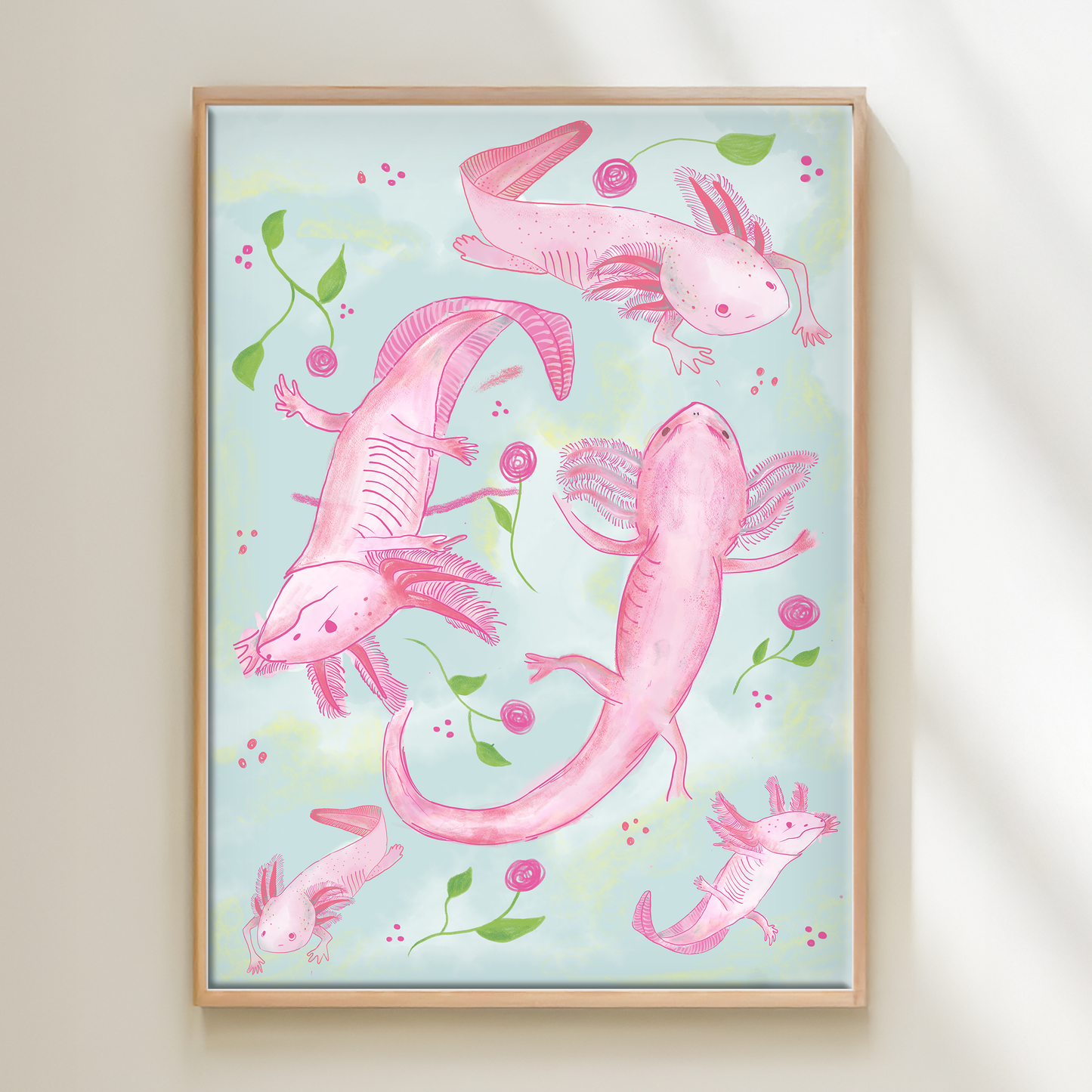Axolotl Ajolotes y Flores