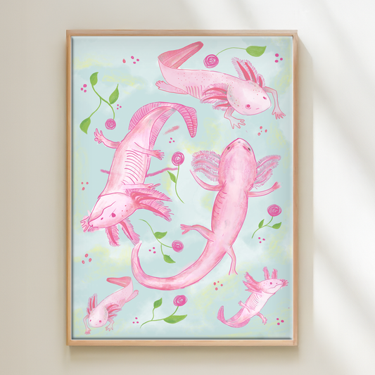 Axolotl Ajolotes y Flores